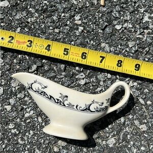 Vintage Mayer China Elegant Cream Gravy Boat with Black Floral Design